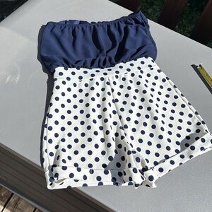Blue Mint polka dot halter  one piece romper size Lg very strechy with pockets